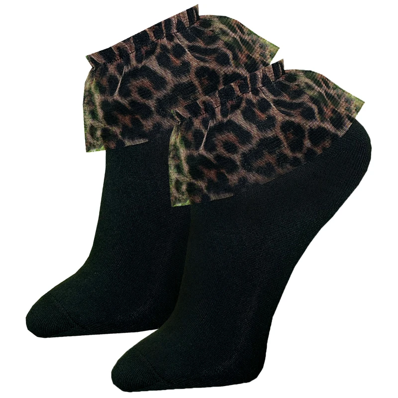 جوراب ساق کوتاه زنانه مدل لبه تور پلنگی کد 501