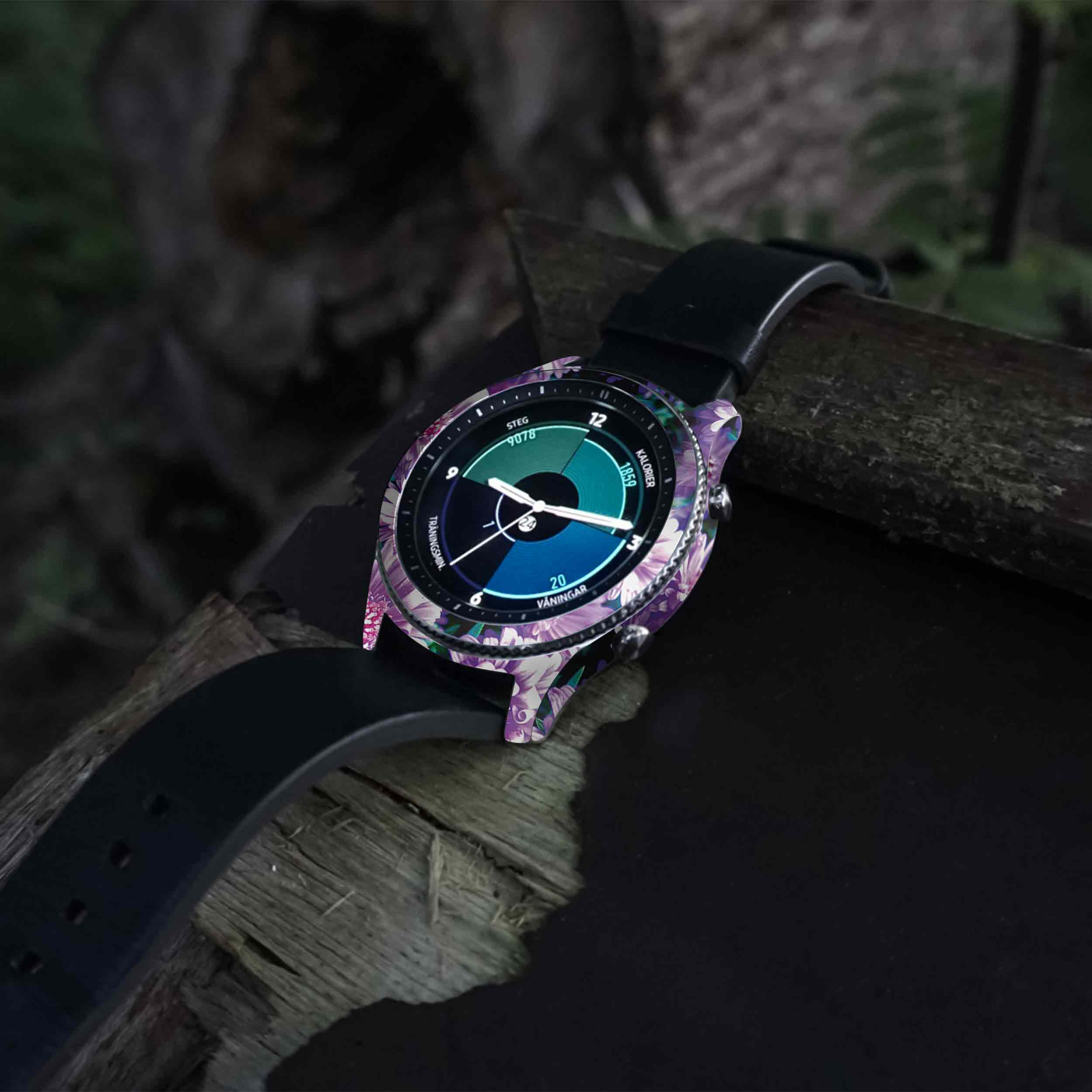 برچسب ماهوت طرح Purple-Flower مناسب برای ساعت هوشمند سامسونگ Galaxy Gear S3 Classic