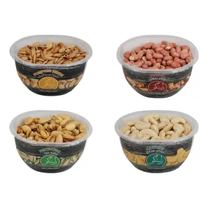 پسته شور اکبر راستگو - 220 گرم به همراه بادام هندی شور اکبر راستگو - 270 گرم و مغز بادام زمینی اکبر راستگو - 250 و تخمه کدو دو آتیشه اکبر راستگو - 200 گرم