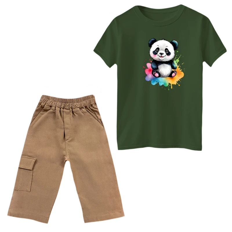 ست تی‌شرت و شلوارک پسرانه مدل پاندا و