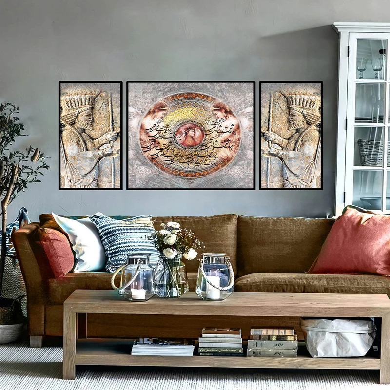 تابلو ساده بکلیت طرح مدرن دیجیتال آرت مدل شاین اکلیلی B-2908 فریم مشکی مجموعه 3 عددی