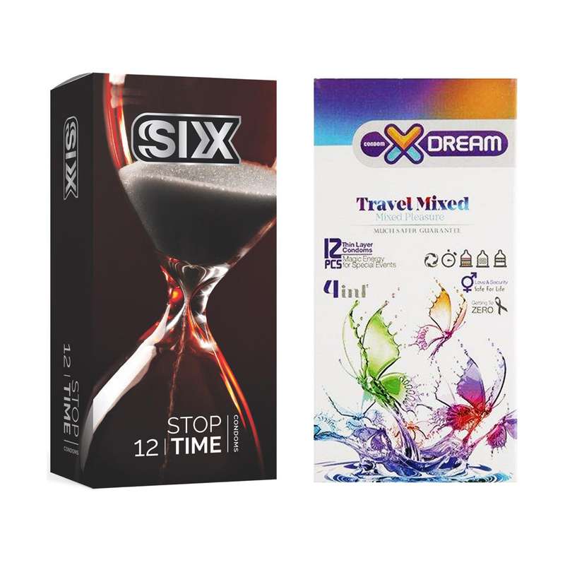  کاندوم سیکس مدل Stop Time بسته 12 عددی به همراه کاندوم ایکس دریم مدل Travel Mixed بسته 12 عددی