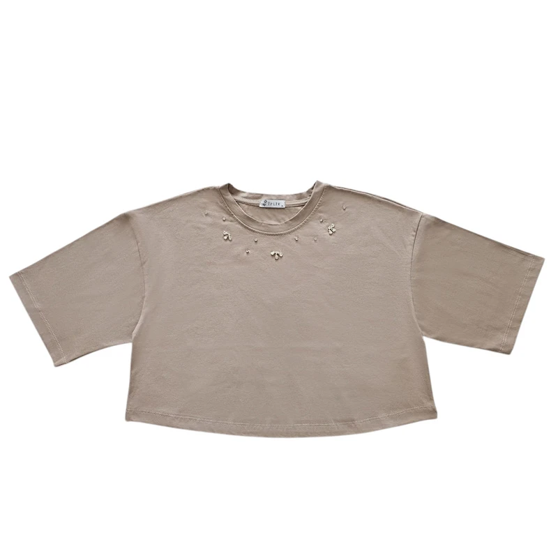 کراپ‌ تی‌شرت آستین کوتاه زنانه ایپلیک زی مدل سنگ دوزی کد IP11.5 رنگ
کرم