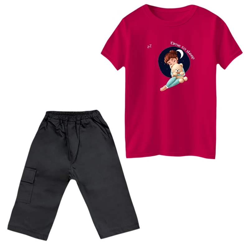 ست تی‌شرت و شلوارک دخترانه مدل دخترک و ماه