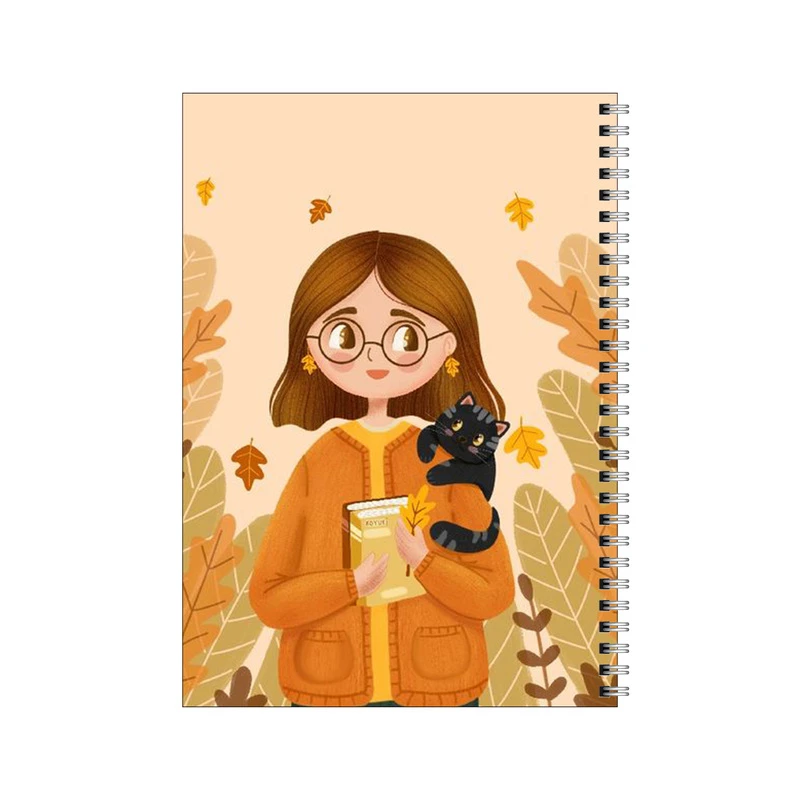 دفتر مشق 100 برگ بامبیلیپ طرح دختر و گربه پاییزی کد 6237591