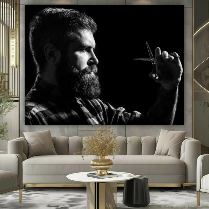 تابلو بوم طرح مخمل آرایشگر مردانه کد BK23585