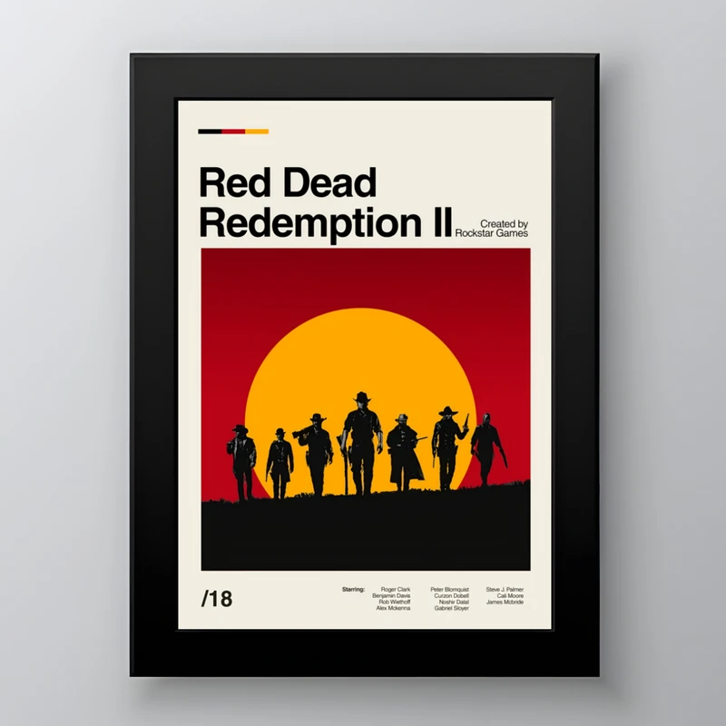 تابلو طرح بازی رد دد ردمپیشن ۲ Red Dead Redemption 2 مدل مینیمال گیمینگ فریم مشکی