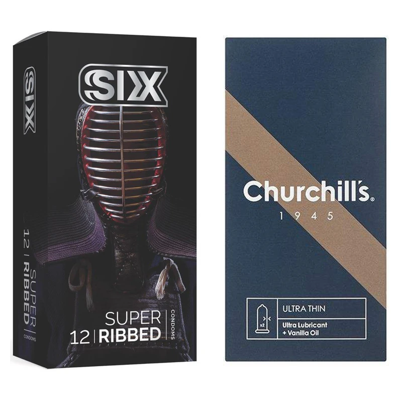 کاندوم چرچیلز مدل Ultra Thin بسته 12 عددی به همراه کاندوم سیکس مدل شیاردار بسته 12 عددی 