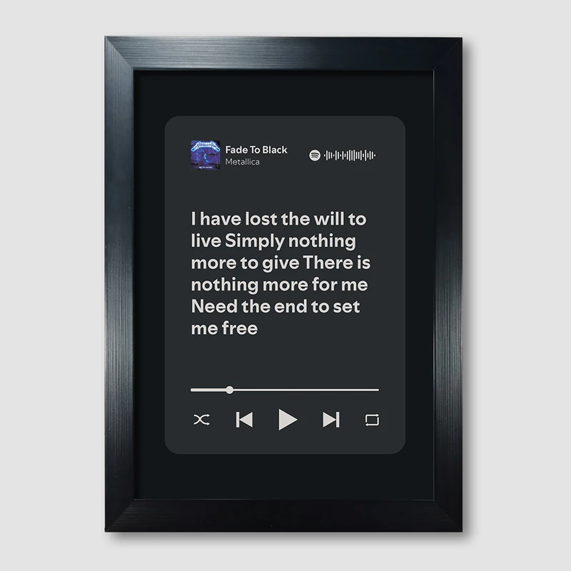 تابلوی موزیکال مدل متن دار طرح Fade To Black by Metallica