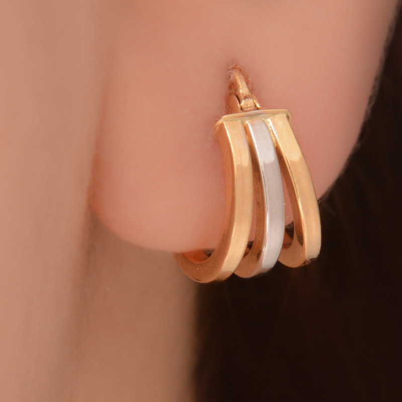 گوشواره طلا 18 عیار زنانه طلای مستجابی مدل سه حلقه ای کد 167088