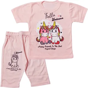 ست تی شرت آستین بلند و شلوارک دخترانه طرح یونیکورن مدل A32 کد 0254