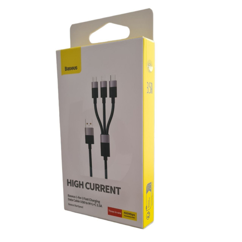 کابل تبدیل USB به لایتنینگ/USB-C/microUSB بیسوس مدل HIGH CURRENT طول 0.6 متر