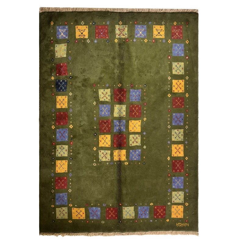 گبه دستبافت قشقایی سه متری کد NKP.RJ162 زمینه سبز