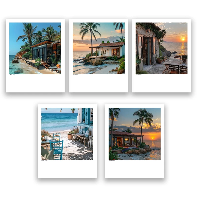 آویز تزیینی عرش مدل فانتزی منظره طبیعت ویلا ساحلی کد Asa750 مجموعه پنج عددی