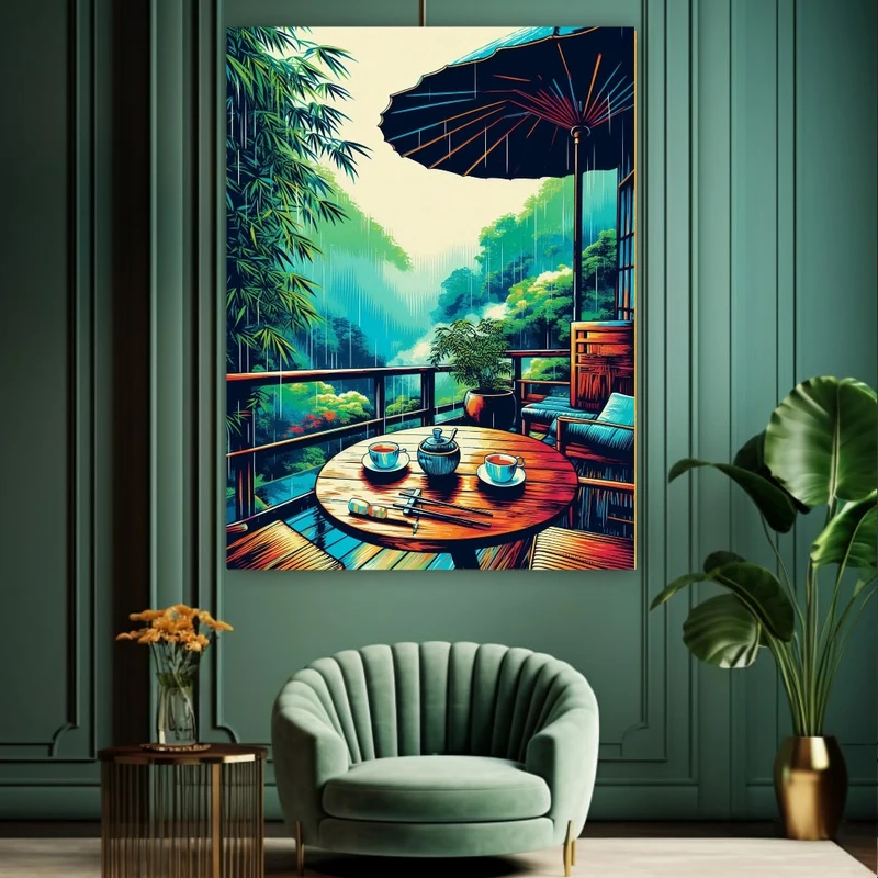 پوستر طرح جنگل بارانی ژاپن مدل فنجان چای کد BK22615