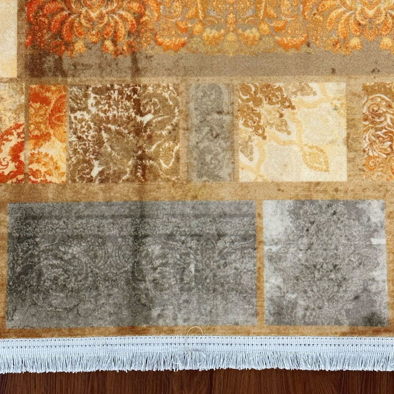 فرش ماشینی 700 شانه فرش پردیسان دلیجان زمینه نارنجی حاشیه طوسی  کد m1005