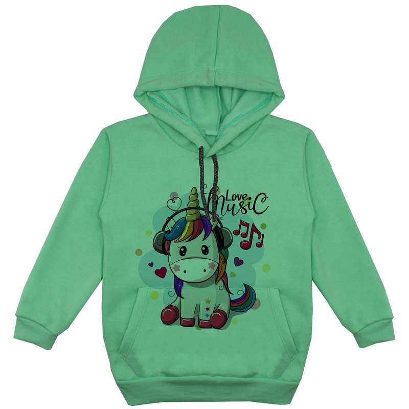 هودی دخترانه مدل تک شاخ و هدفون F17 رنگ سبز