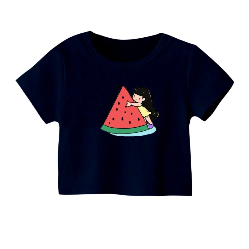 کراپ‌ تی‌شرت آستین کوتاه زنانه مدل دخترک یلدایی کد 14