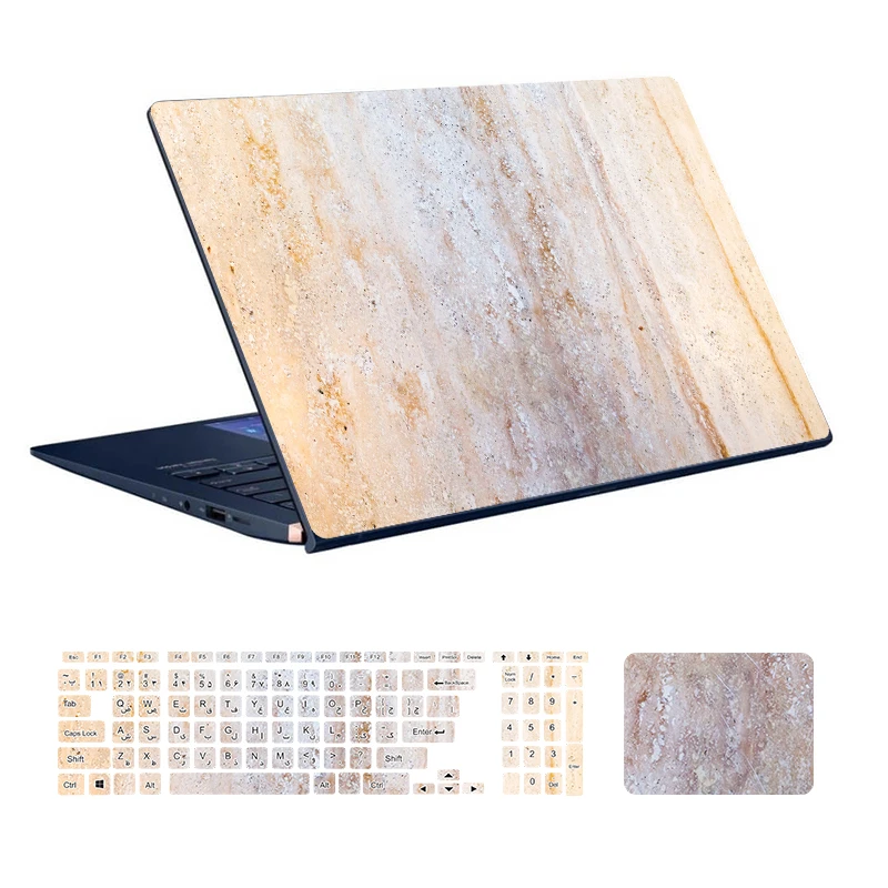 استیکر لپ تاپ توییجین و موییجین طرح Marble کد 81 مناسب برای لپ تاپ 15.6 اینچ به همراه برچسب حروف فارسی کیبورد