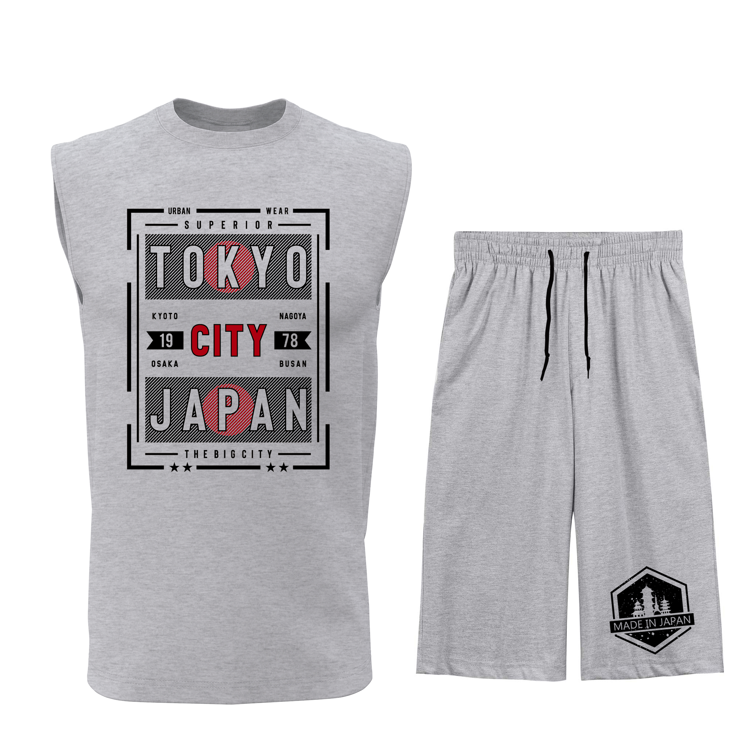 ست تاپ و شلوارک مردانه طرح توکیو مدل T0107G