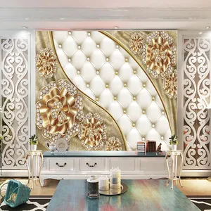 پوستر دیواری سه بعدی مدل گل برجسته نگینی طلایی زمینه لمسه DRVF1217
