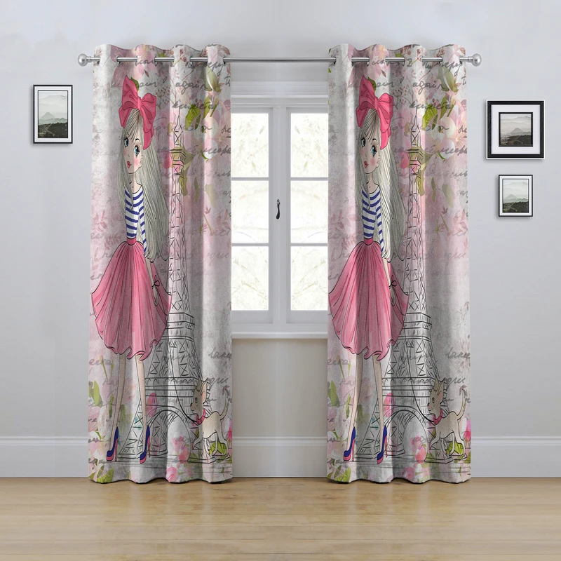 پرده مدل پانچی طرح دختر سایز 280x145 سانتی متر