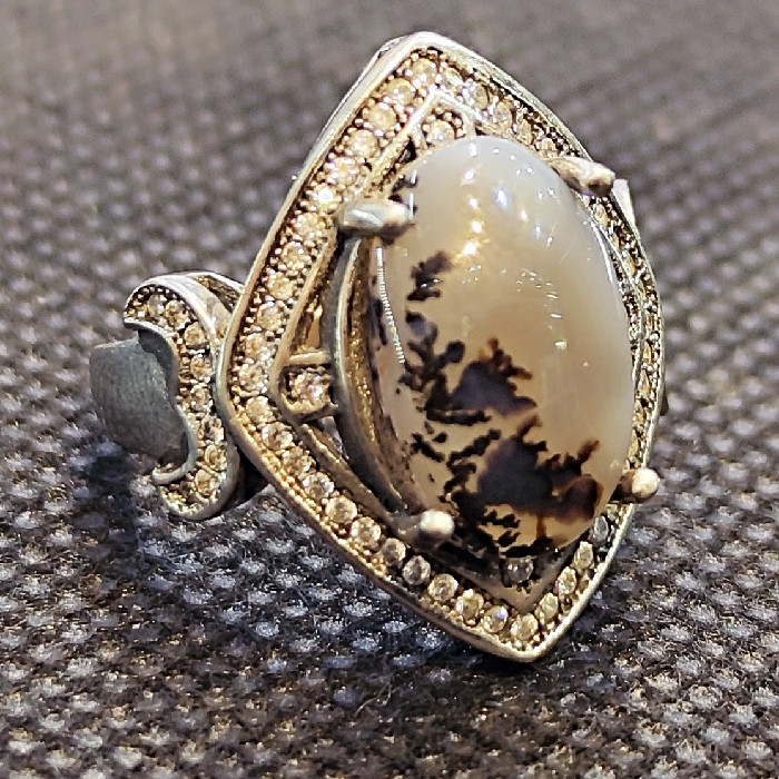 انگشتر نقره زنانه مدل سنگ عقیق شجر طبیعی کد 337