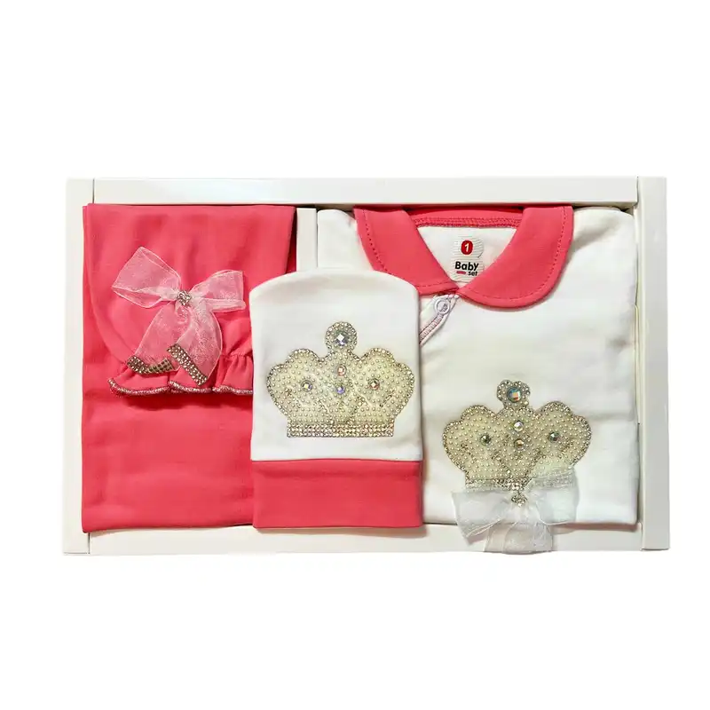 ست 5 تکه لباس نوزادی مدل تاج نیلا