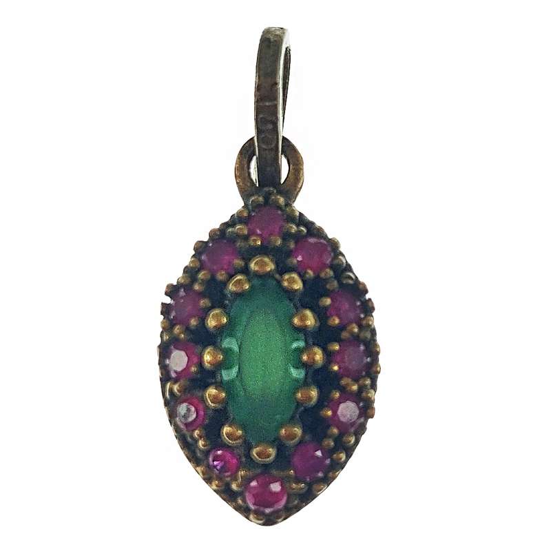 آویز گردنبند نقره زنانه سلین کالا مدل یاقوت سرخ و زمرد کد 07