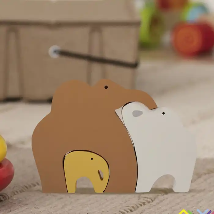 اسباب بازی چوبی طرح پازل فیل خانواده مدل MKT03-M