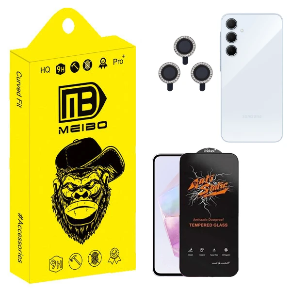 محافظ صفحه نمایش میبو مدل Antistatic Guard مناسب برای گوشی موبایل سامسونگ Galaxy A35 به همراه محافظ لنز نگینی