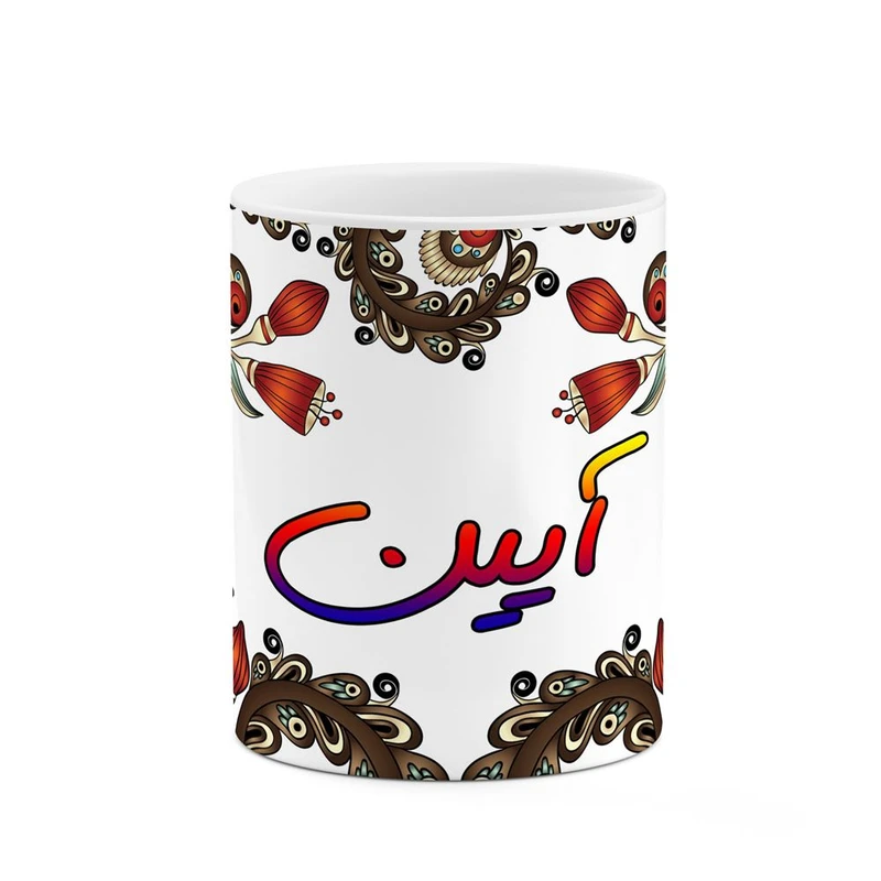 ماگ کاکتی مدل اسم آیین طرح سنتی گل و بته کد mgh44082