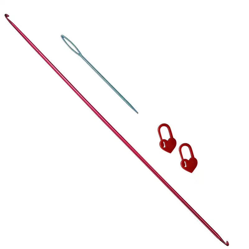 قلاب بافتنی تونسی مدل TN-3 کد 3 به همراه سنجاق نشانه گذار و سوزن دوخت کاموا مجموعه 4 عددی