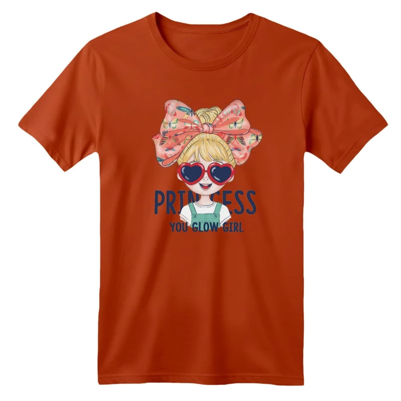 تی شرت آستین کوتاه بچگانه مدل دخترک کد ۱۲ رنگ آجری