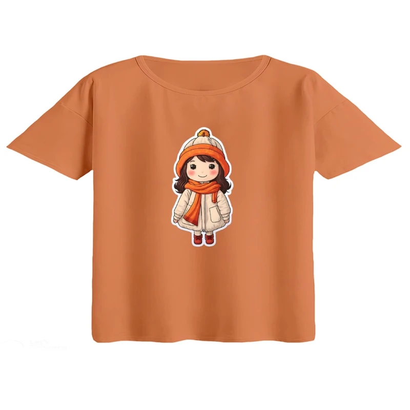 کراپ تی‌شرت آستین کوتاه زنانه مدل دختر پاییزی