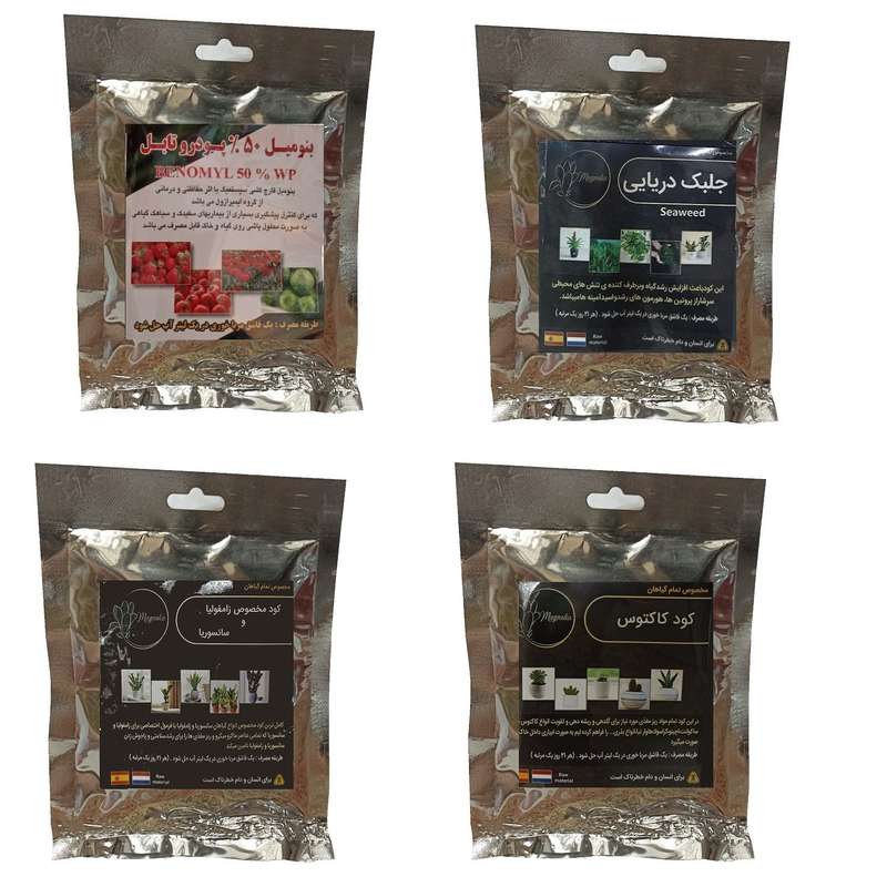 بنومیل و جلبک دریایی و کود زاموفیلیا و سانسوریا و کود کاکتوس مدل raw material وزن 200 گرم