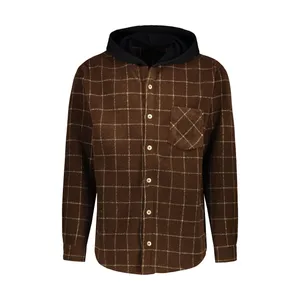 پیراهن آستین بلند کلاه دار مردانه ان سی نو مدل ماندی رنگ قهوه ای