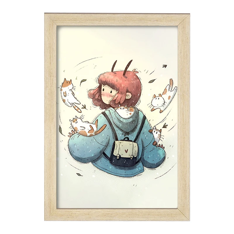 تابلو خندالو مدل دختر و گربه های بامزه کد F7421