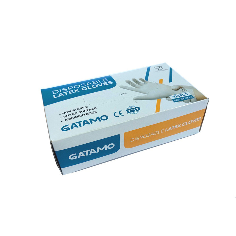 دستکش لاتکس غیر پودری گاتامو مدل PMP108 سایز متوسط (M) بسته 100 عددی