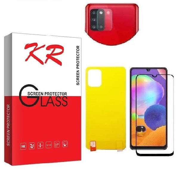محافظ صفحه نمایش کی آر مدل FUL مناسب برای گوشی موبایل Galaxy A31 به همراه محافظ پشت گوشی و محافظ لنز دوربین