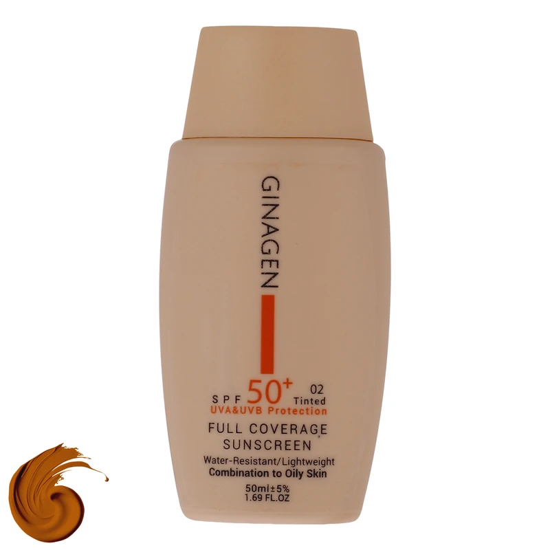 کرم ضدآفتاب ژیناژن SPF50 مدل 02، مناسب پوست‌های چرب، حجم 50 میلی‌لیتر