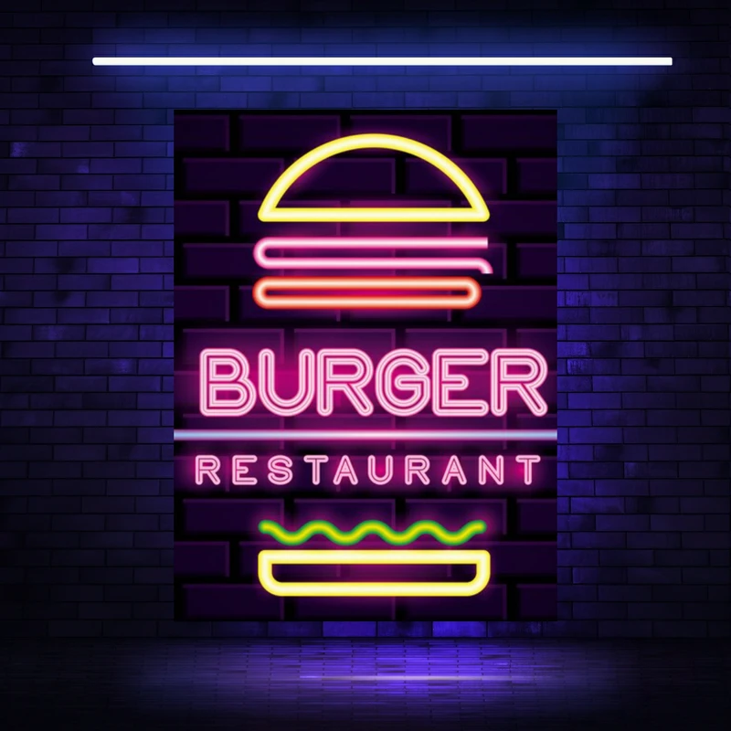 تابلو بوم مخمل بلک لایت طرح رستوران و برگر مدل دیپ کد BK23326