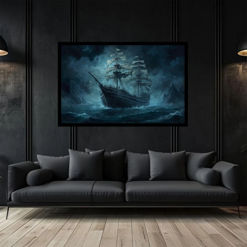 تابلو بکلیت طرح نقاشی و هنری دیجیتال کشتی و طوفان دریا مدل B-bu5126
