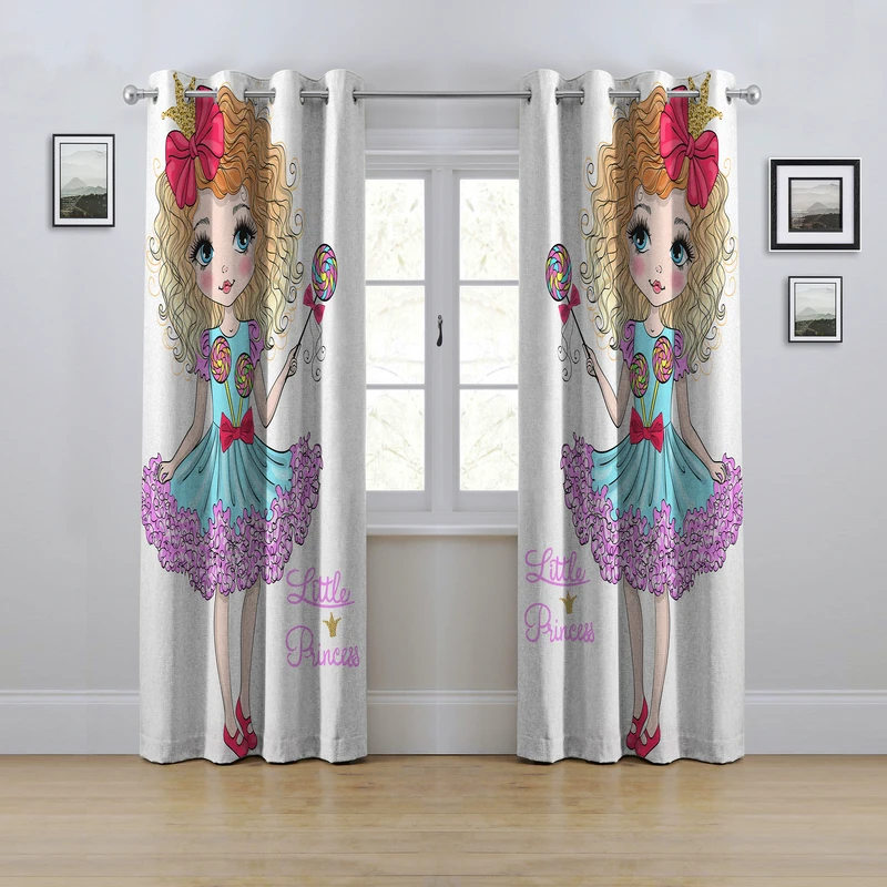 پرده مدل پانچی طرح دخترانه سایز 280x145 سانتی متر