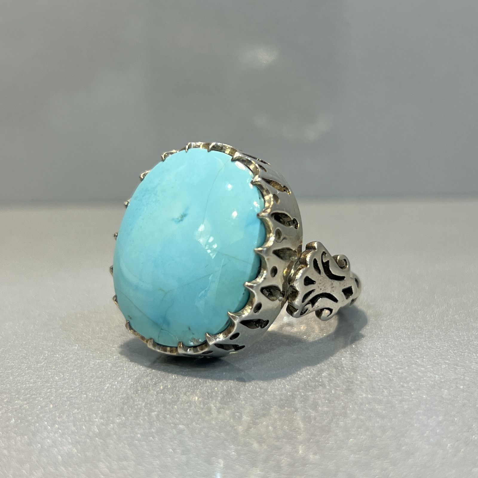 انگشتر نقره مردانه مدل اسپرت با نگین فیروزه نیشابوری 142 - - 3