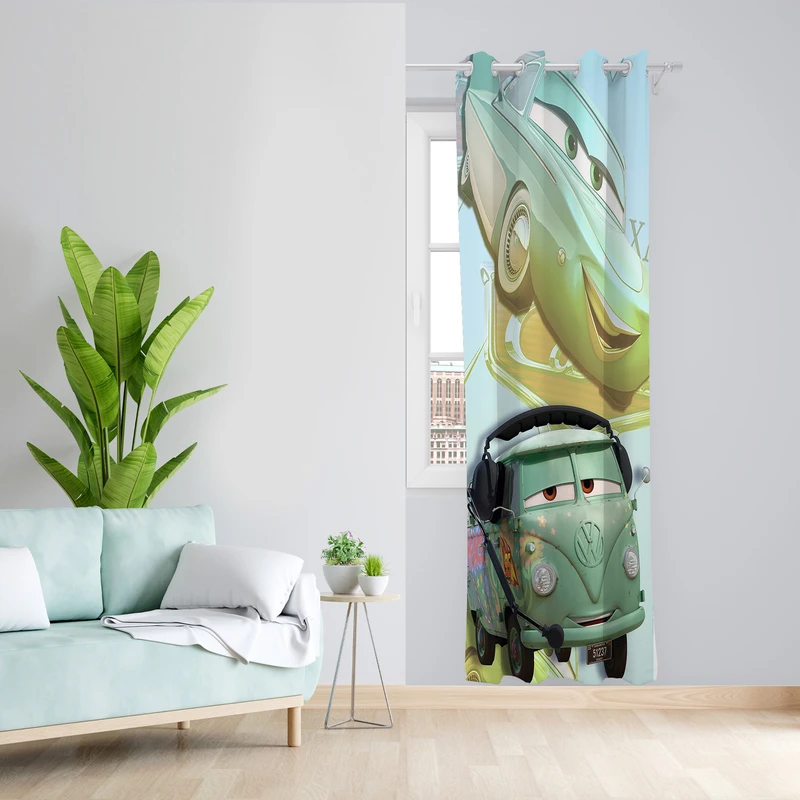 پرده طرح ماشین مکویین مدل مخمل پانچی کد L 1153L Z سایز 140x200 سانتی متر