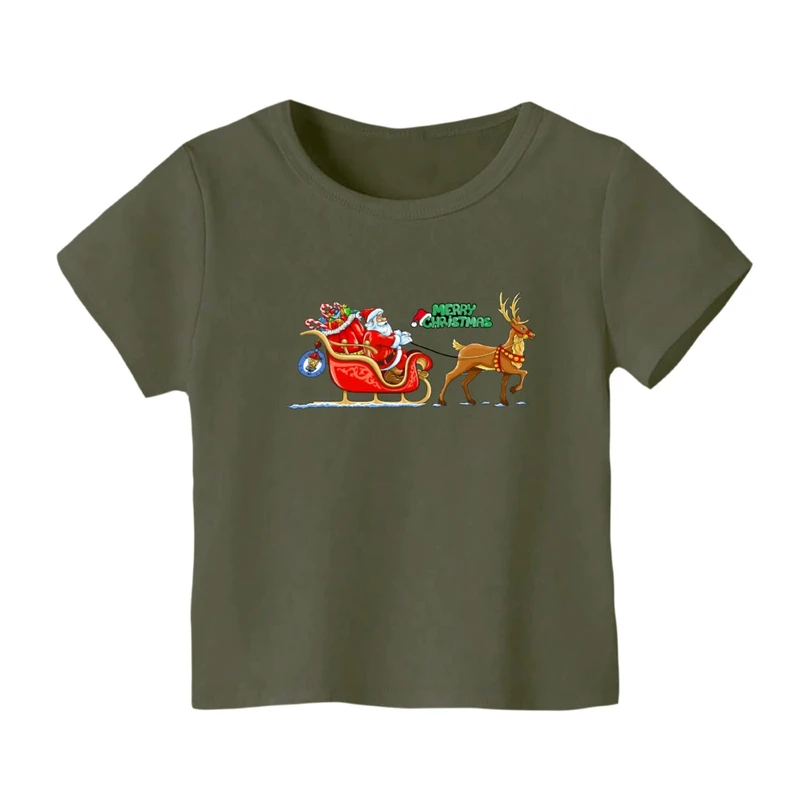 تی شرت آستین کوتاه بچگانه مدل بابانوئل و گوزن کریسمس کد 2