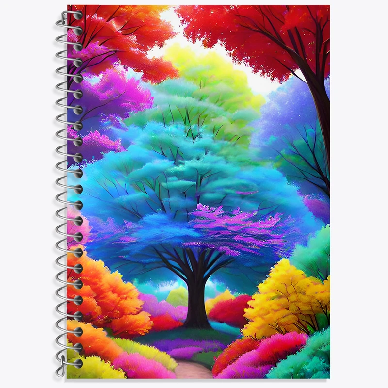 دفتر زبان 50 برگ خندالو مدل دو خط طرح درختان رنکی کد N3593