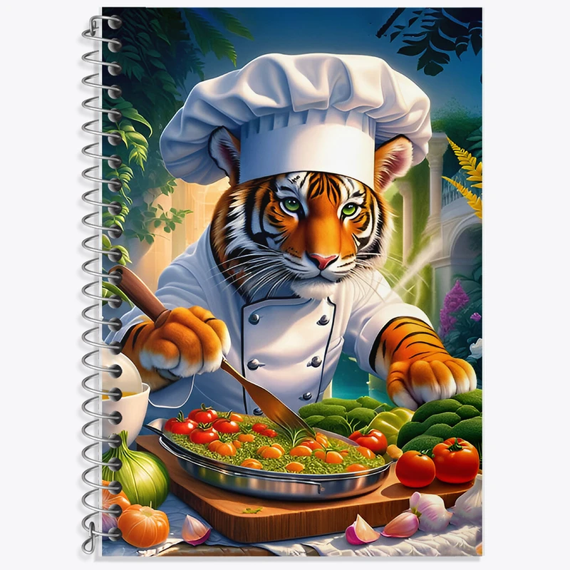 دفتر زبان 50 برگ خندالو مدل سه خط طرح ببر آشپز کد F6741