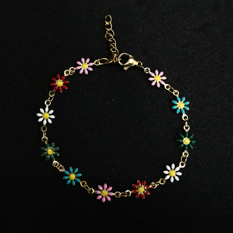 دستبند دخترانه مدل رزگل بابونه رنگین کد DRS 2 دستبند دخترانه مدل رزگل بابونه رنگین کد DRS 2